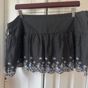 No Boundaries Black and White Polka Dot Skirt with Embroidered Hem